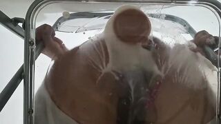 Chubby Ass Trans Gwen Tennyson Facesitting and Anal Drilled with Creampie through Clear Chair for the first Time