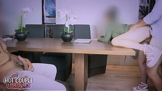 Office Hotwife Takes two Creampies During the time that Cuckold Husband Watches