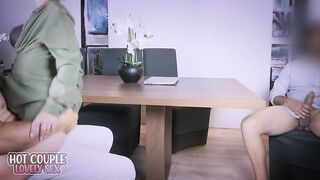 Office Hotwife Takes two Creampies During the time that Cuckold Husband Watches