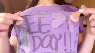 The MILF's nipples poked through her T-shirt, and this playgirl couldn't resist tearing it apart to play with 'em