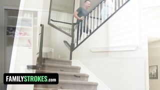 FamilyStrokes - Cute Tiny Stepdaughter And Sexy Stepmom In Hawt Lingerie Satisfy Stepdaddy's Big Ramrod