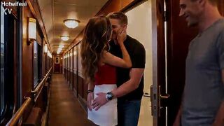 Hotwife meets a bull on a train while cuckold husband listens in ( AI Generated )