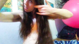 Dark Haired Onlyfans Natural Beauty PinkMoonLust Brushes Hair on her Head with Hairbrush