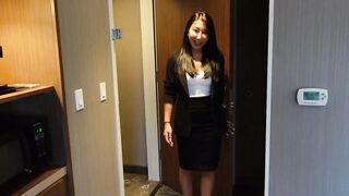 Excited Hotel Receptionist Lets Guest Use Her Holes