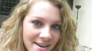 Beautiful golden-haired solo girl Mysti May plays with a sextoy and shows her flawless feet