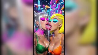 Humorous Lesbian babes Tongue and Kiss Fetish, Ai Animation