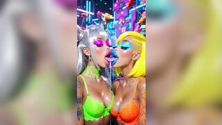 Humorous Lesbian babes Tongue and Kiss Fetish, Ai Animation