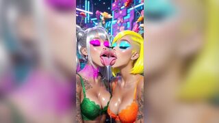 Humorous Lesbian babes Tongue and Kiss Fetish, Ai Animation