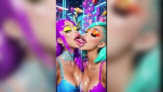 Humorous Lesbian babes Tongue and Kiss Fetish, Ai Animation