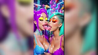 Humorous Lesbian babes Tongue and Kiss Fetish, Ai Animation