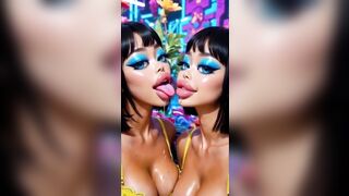 Humorous Lesbian babes Tongue and Kiss Fetish, Ai Animation