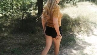 My girlfriend strips outdoors sucking dong and spreading her legs