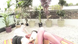 Rooftop action with big titted brunette