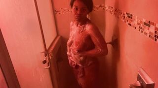Shower time, What part of my body would you like to wash? ASS, BACK, TWAT, BAZOOKAS, FEET tell me.