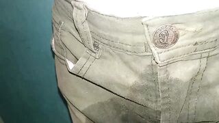 Pants soiled with a cloth diaper