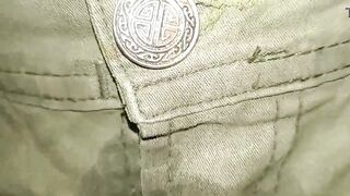 Pants soiled with a cloth diaper