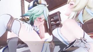 A Night In Mondstadt Part 2 Genshin Impact Sucrose x Lumine - PinkSama - Animation Anime R34