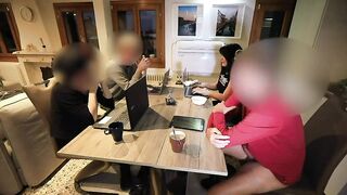 PUBLIC EXTREME! HOT KNOB MADE TO CUM UNDERNEATH THE TABLE