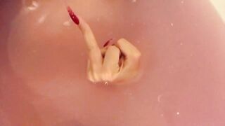 Wicked honey with big tits talks filthy in the bath