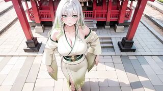 Silver-haired Shrine Maiden Secrets! Languidly Reclining in a Red Corridor, Her Bare Shoulders and Lush Thighs Undressed