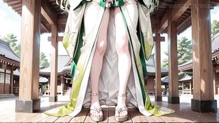 Silver-haired Shrine Maiden Secrets! Languidly Reclining in a Red Corridor, Her Bare Shoulders and Lush Thighs Undressed