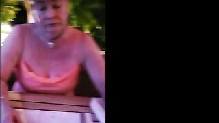 She dresses up for a worthy restaurant and then becomes trailer trash, sitting on the ground in the carpark to pee