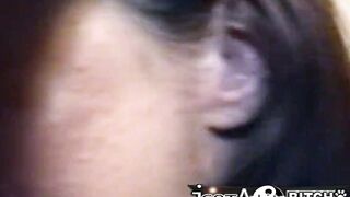 White Slut has pleasure swallowing 2 black rods