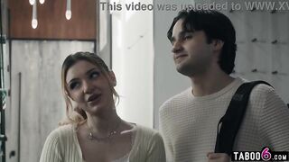 MILF biology teacher tutors excited teen couple about bi-sexual sex