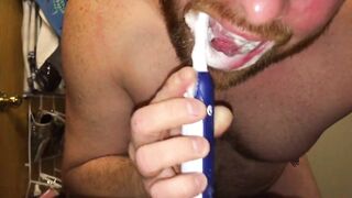 Cum watch the foaming action of my Cum as toothpaste while brushing my teeth with a Oral pleasure-sex-B Spinbrush