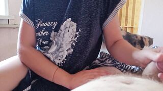 Stepson's morning hand job and jock sucking from stepmom