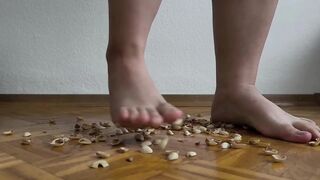130kg Woman Walking on Pistachio Shells - Crunching Sounds