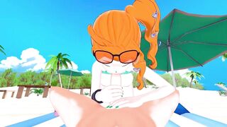 Sonia sucking rod on the beach, swallows cum.
