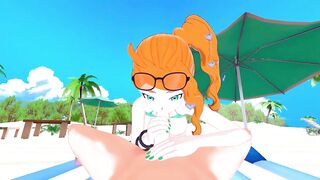 Sonia sucking rod on the beach, swallows cum.