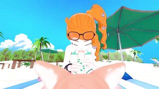 Sonia sucking rod on the beach, swallows cum.