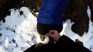 Polish teenage girl craves to suck me on a winter walk, ending up on her black jeans