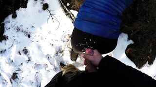 Polish teenage girl craves to suck me on a winter walk, ending up on her black jeans