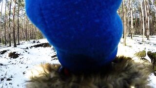 Polish teenage girl craves to suck me on a winter walk, ending up on her black jeans