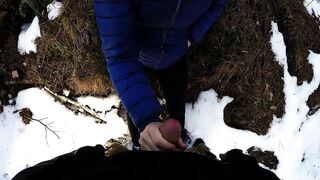 Polish teenage girl craves to suck me on a winter walk, ending up on her black jeans