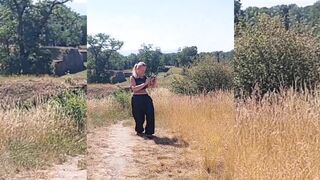 Golden-haired Older Wife Enjoys It Undressed Outdoors