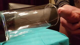 Great view of huge jizz flow explosion into glas from big perfect mushroom head ccuckold schlong