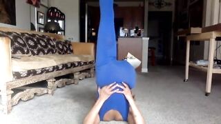 Live Movie - Ginger MoistHer Tease YOU in Blue - Lay Down Comedy! Nipps, smiles, yoga in yo face