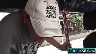 Cute Asian gal from Thailand taken for a ride in a Tuk Tuk and on a big knob