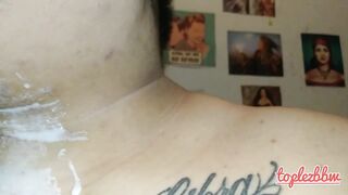 BBW swallow your cum and let it leak on her chubby breasts