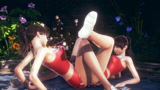 Cute Asian Cheerleaders Tribbing With Clothed
