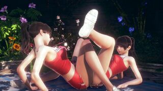 Cute Asian Cheerleaders Tribbing With Clothed