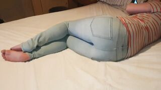 ⭐ Bewitching Angel Wets Her Jeans On Her Bed Whilst Playing On Her Phone :3