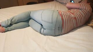 ⭐ Bewitching Angel Wets Her Jeans On Her Bed Whilst Playing On Her Phone :3