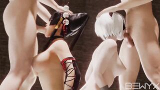 Nyotengu and Yorha 2B Deepthroath Fellatio