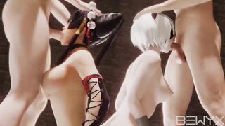 Nyotengu and Yorha 2B Deepthroath Fellatio