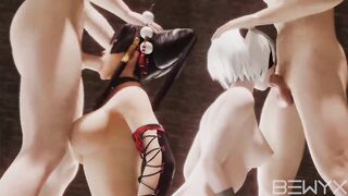 Nyotengu and Yorha 2B Deepthroath Fellatio